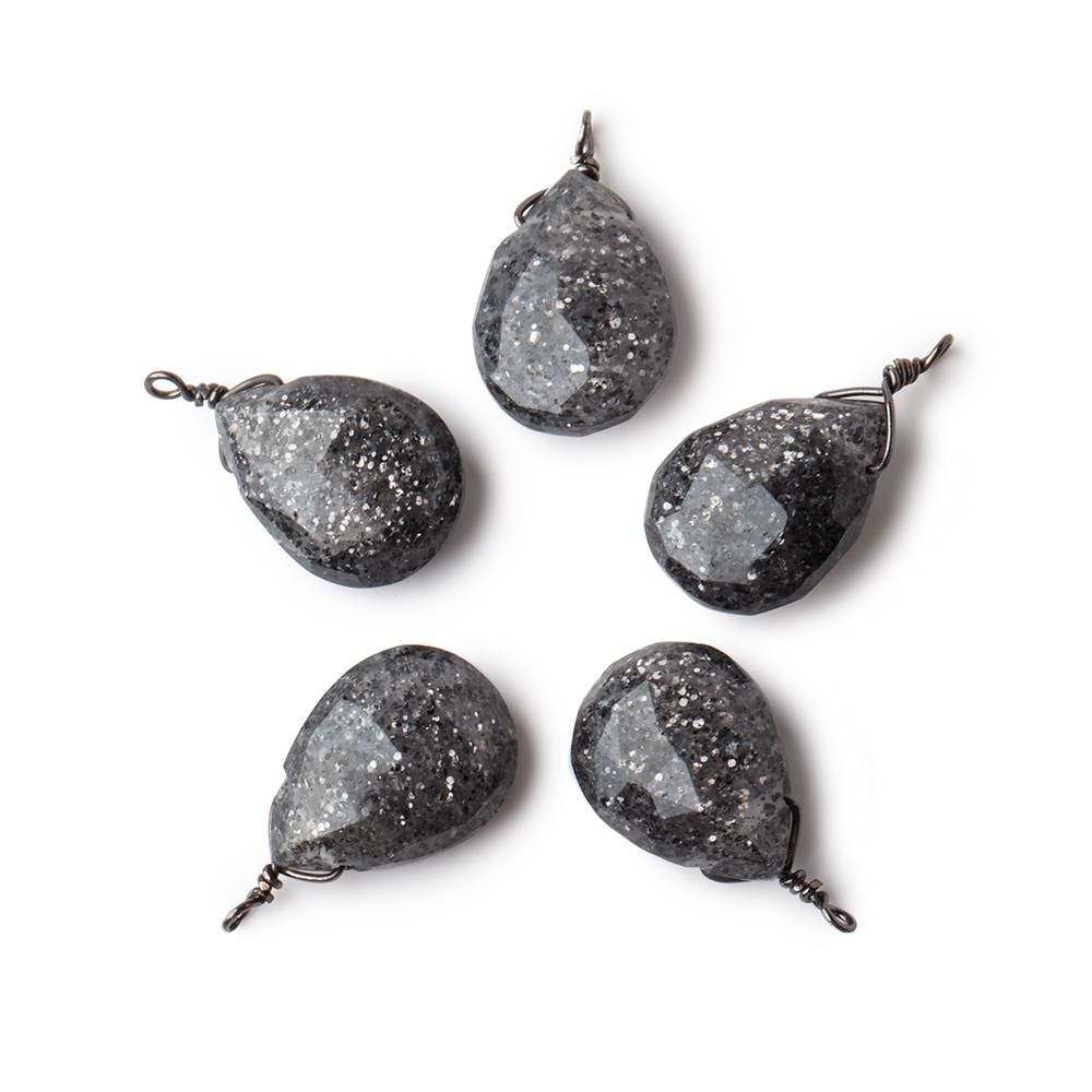 12x9mm Black Gold Wire Wrapped Celestial Quartz Faceted Pear 1 Focal Pendant