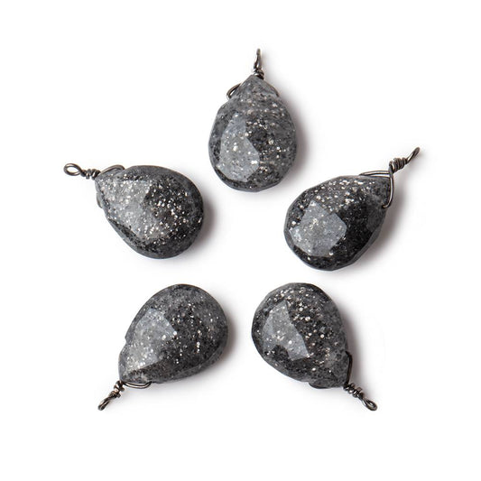 12x9mm Black Gold Wire Wrapped Celestial Quartz Faceted Pear 1 Focal Pendant