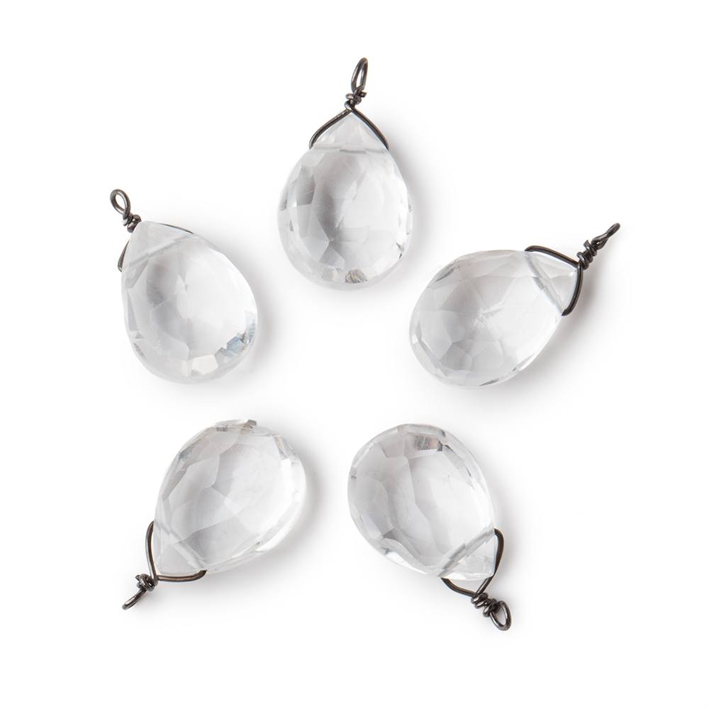 12x9mm Black Gold Wire Wrapped Crystal Quartz Faceted Pear 1 Focal Pendant