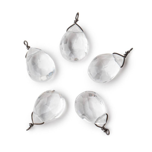 12x9mm Black Gold Wire Wrapped Crystal Quartz Faceted Pear 1 Focal Pendant