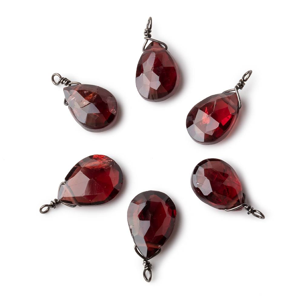 12x9mm Black Gold Wire Wrapped Garnet Faceted Pear 1 Focal Pendant