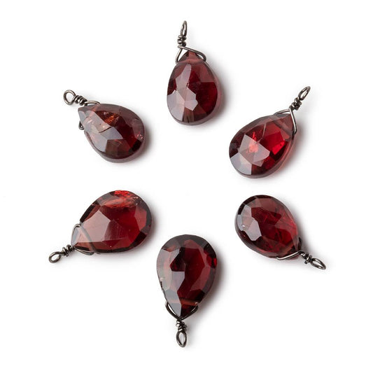 12x9mm Black Gold Wire Wrapped Garnet Faceted Pear 1 Focal Pendant