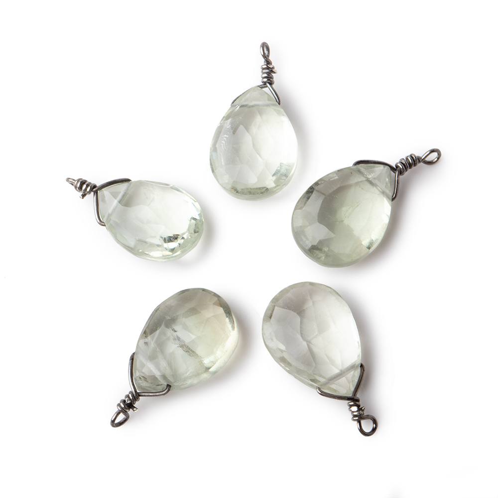 12x9mm Black Gold Wire Wrapped Green Amethyst Faceted Pear 1 Focal Pendant