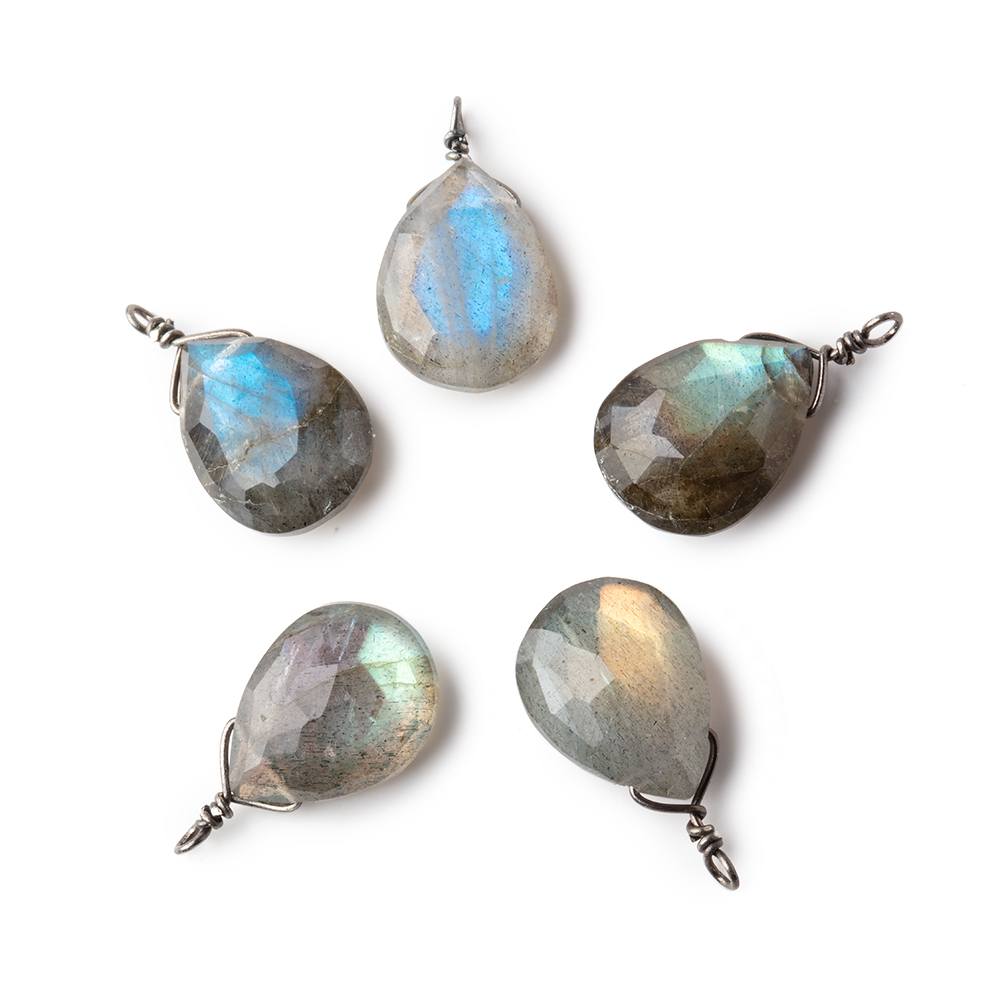12x9mm Black Gold Wire Wrapped Labradorite Faceted Pear 1 Focal Pendant