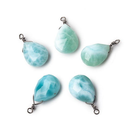 12x9mm Black Gold Wire Wrapped Larimar Faceted Pear 1 Focal Pendant