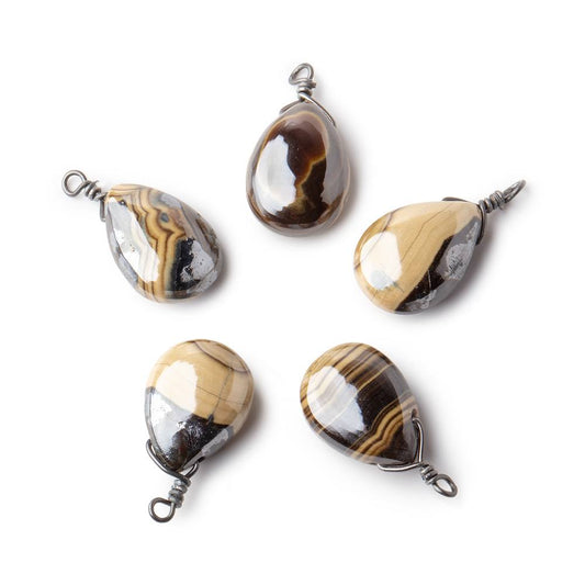 12x9mm Black Gold Wire Wrapped Schalenblende Plain Pear 1 Focal Pendant