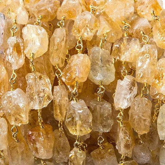 12x9mm Citrine hammer faceted rectangle Gold plated Chain 19 pieces