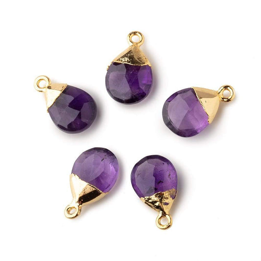 12x9mm Gold Leafed Amethyst faceted pear 1 focal bead