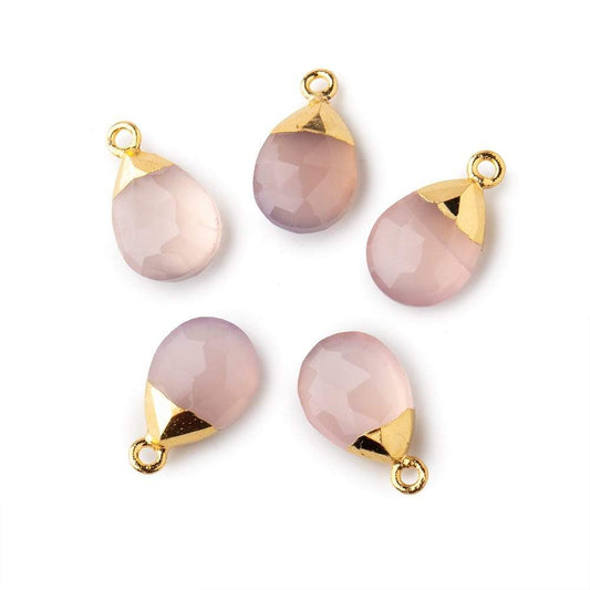12x9mm Gold Leafed Blush Pink Chalcedony faceted pear 1 focal bead