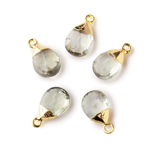 12x9mm Gold Leafed Green Amethyst faceted pear 1 focal bead