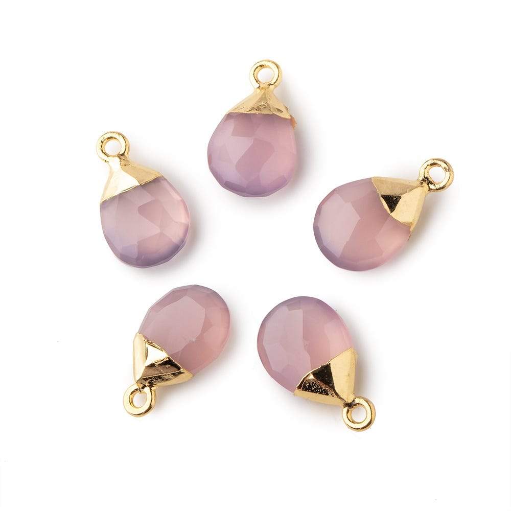 12x9mm Gold Leafed Lilac Pink Chalcedony faceted pear 1 focal bead