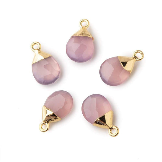 12x9mm Gold Leafed Lilac Pink Chalcedony faceted pear 1 focal bead