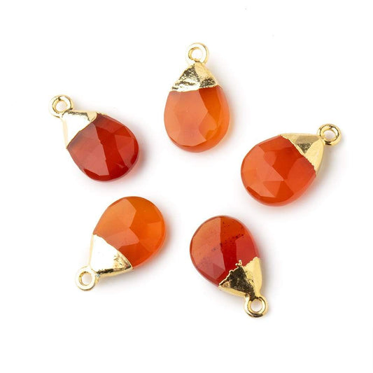 12x9mm Gold Leafed Orange Chalcedony faceted pear 1 focal bead