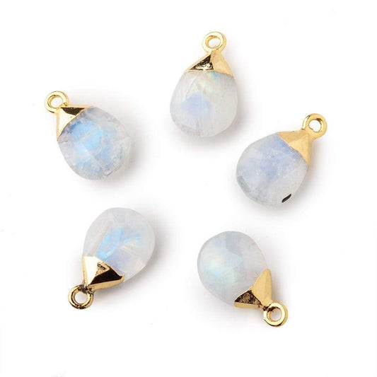 12x9mm Gold Leafed Rainbow Moonstone faceted pear 1 focal bead