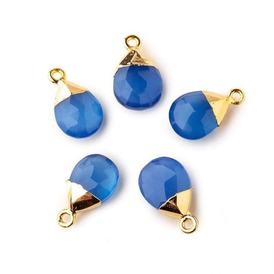 12x9mm Gold Leafed Santorini Blue Chalcedony faceted pear 1 focal bead
