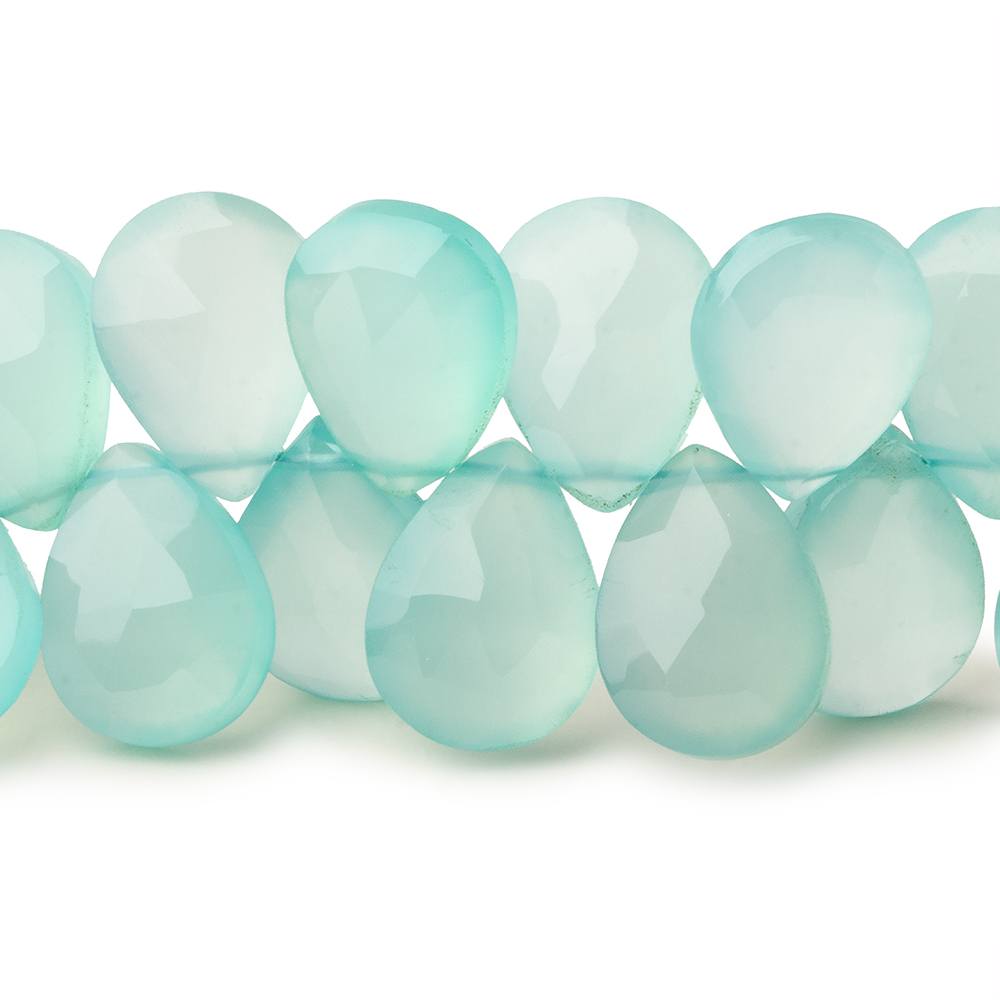 12x9mm Seafoam Blue Chalcedony faceted pears 8 inch 45 beads
