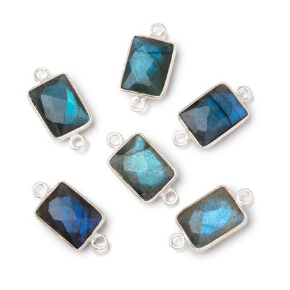 12x9mm Silver Bezel Labradorite Faceted Rectangle with Blue Flash 1 Connector