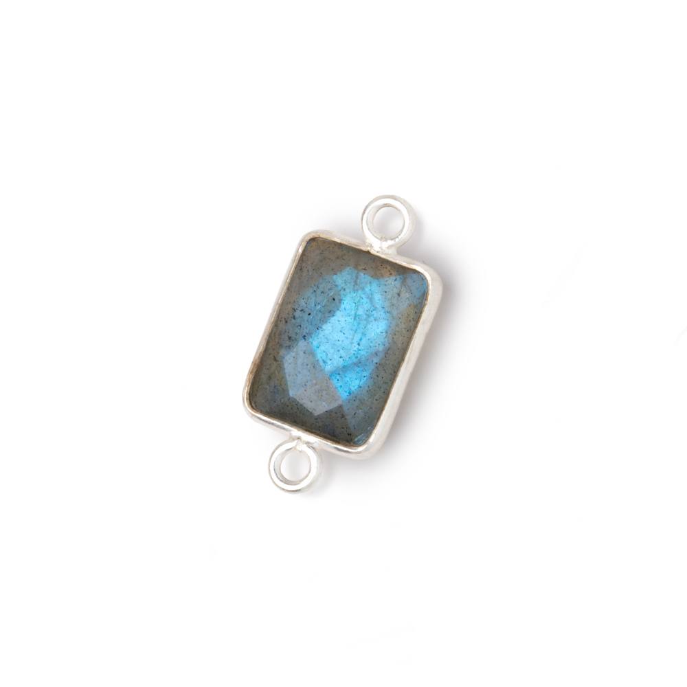12x9mm Silver Bezel Labradorite Faceted Rectangle with Blue Flash 1 Connector