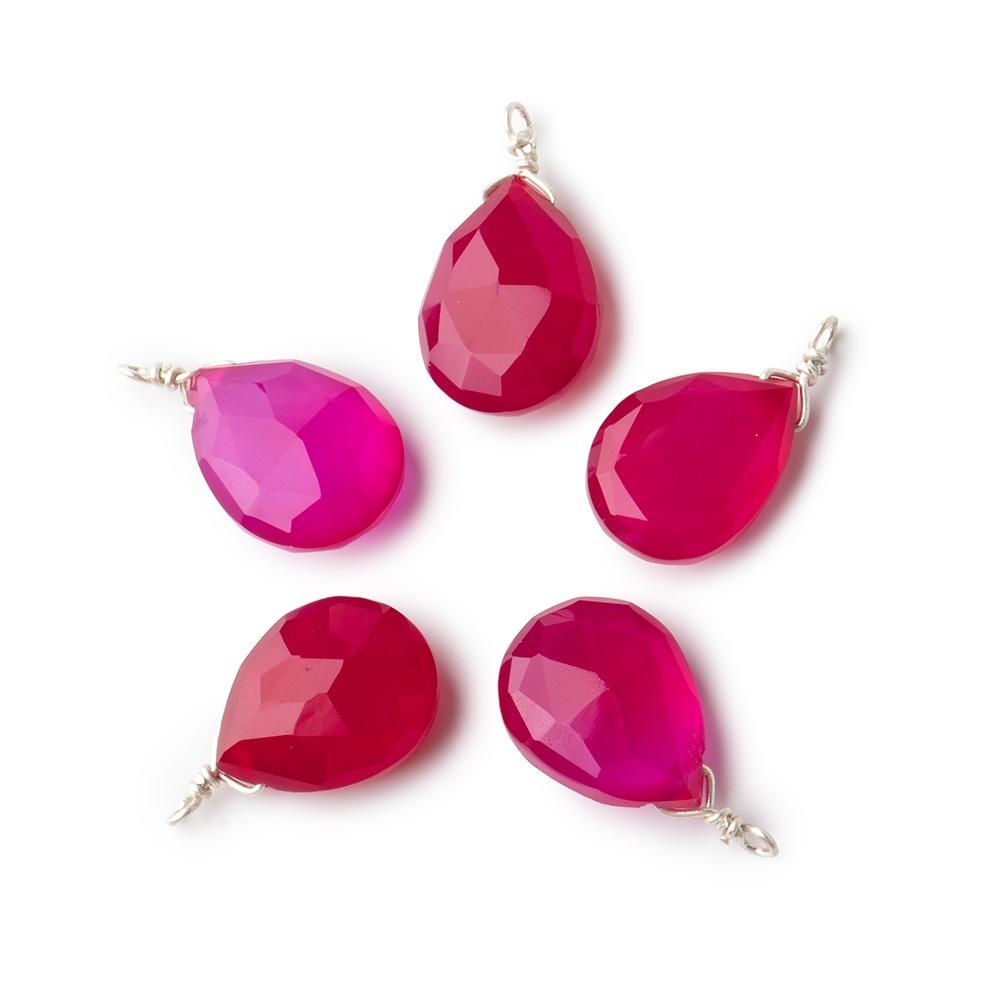 12x9mm Silver Wire Wrapped Berry Pink Chalcedony Faceted Pear 1 Focal Pendant