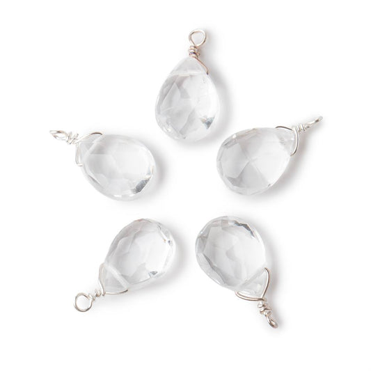 12x9mm Silver Wire Wrapped Crystal Quartz Faceted Pear 1 Focal Pendant