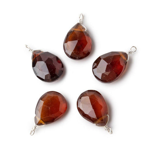 12x9mm Silver Wire Wrapped Hessonite Garnet Faceted Pear 1 Focal Pendant