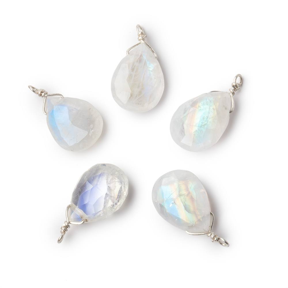 12x9mm Silver Wire Wrapped Rainbow Moonstone Faceted Pear 1 Focal Pendant