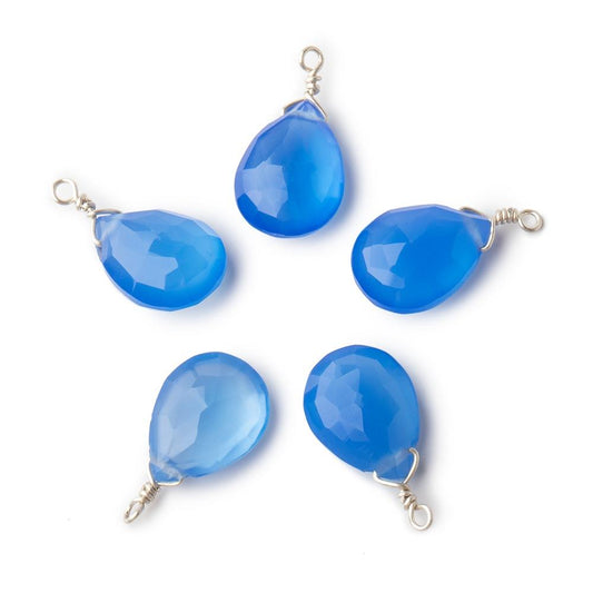 12x9mm Silver Wire Wrapped Santorini Chalcedony Faceted Pear 1 Focal Pendant