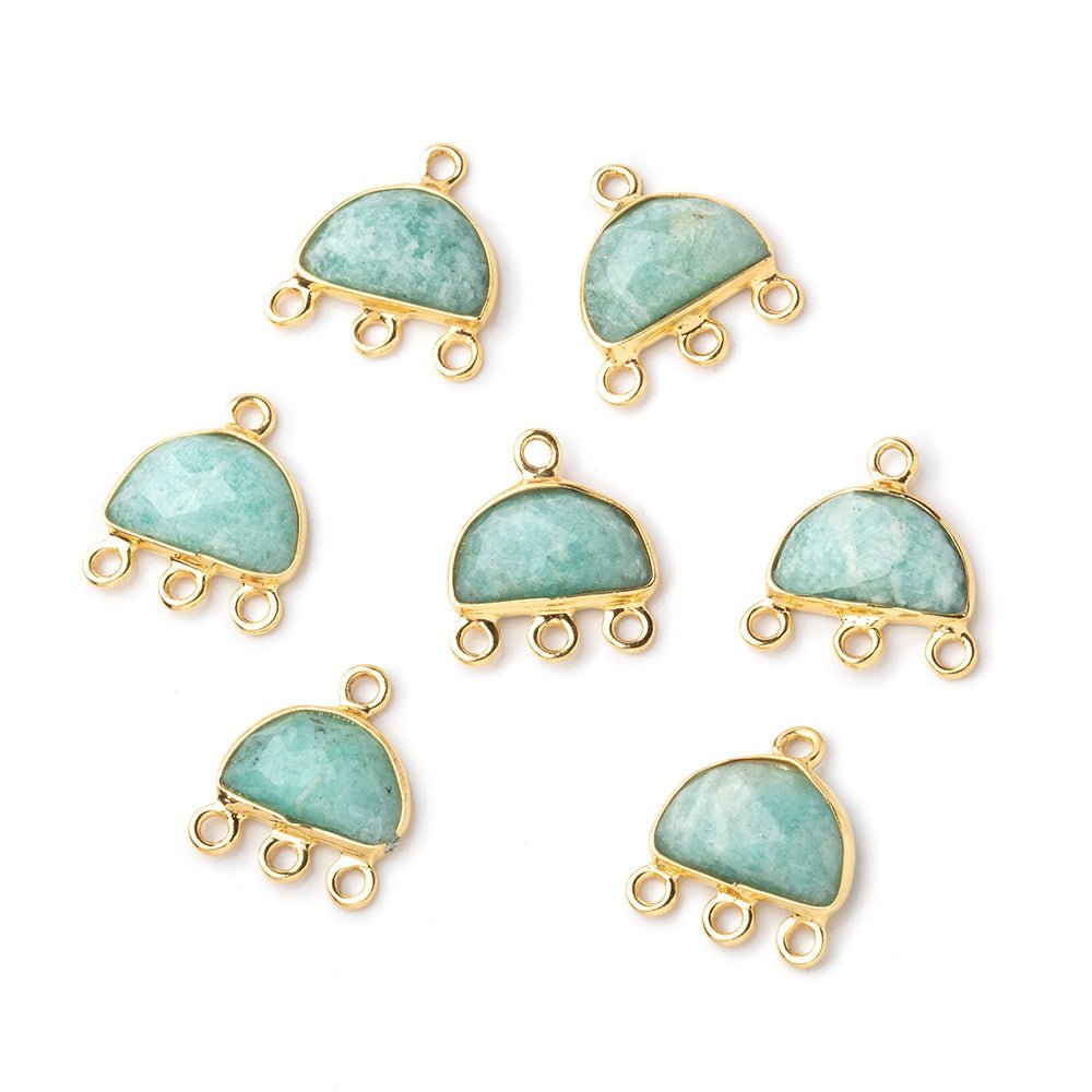 12x9mm Vermeil Amazonite Half Moon East West 3 ring Connector