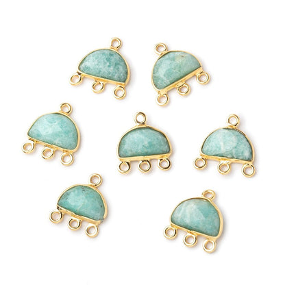 12x9mm Vermeil Amazonite Half Moon East West 3 ring Connector