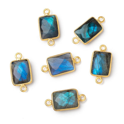 12x9mm Vermeil Bezel Labradorite Faceted Rectangle with Blue Flash 1 Connector
