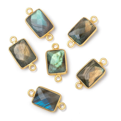 12x9mm Vermeil Bezel Labradorite Faceted Rectangle with Multi Flash 1 Connector