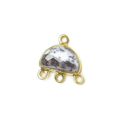 12x9mm Vermeil Dendritic Opal Half Moon East West 3 ring Connector