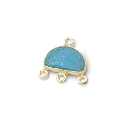 12x9mm Vermeil Santorini Blue Drusy Half Moon East West 3 ring Connector