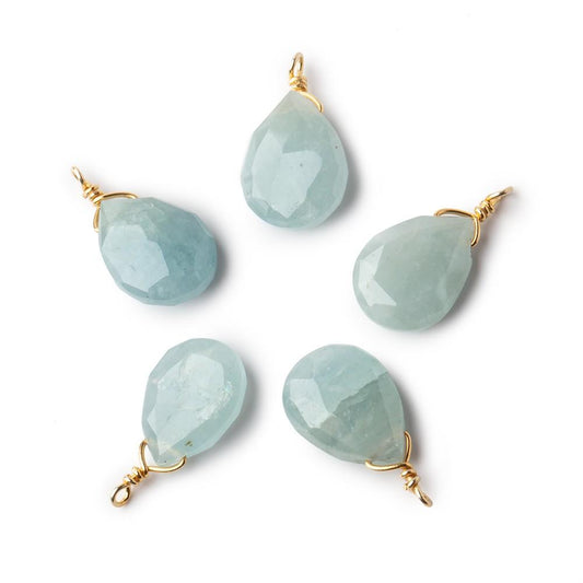 12x9mm Vermeil Wire Wrapped Aquamarine Faceted Pear 1 Focal Pendant