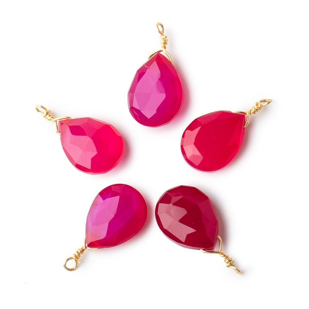 12x9mm Vermeil Wire Wrapped Berry Pink Chalcedony Faceted Pear 1 Focal Pendant