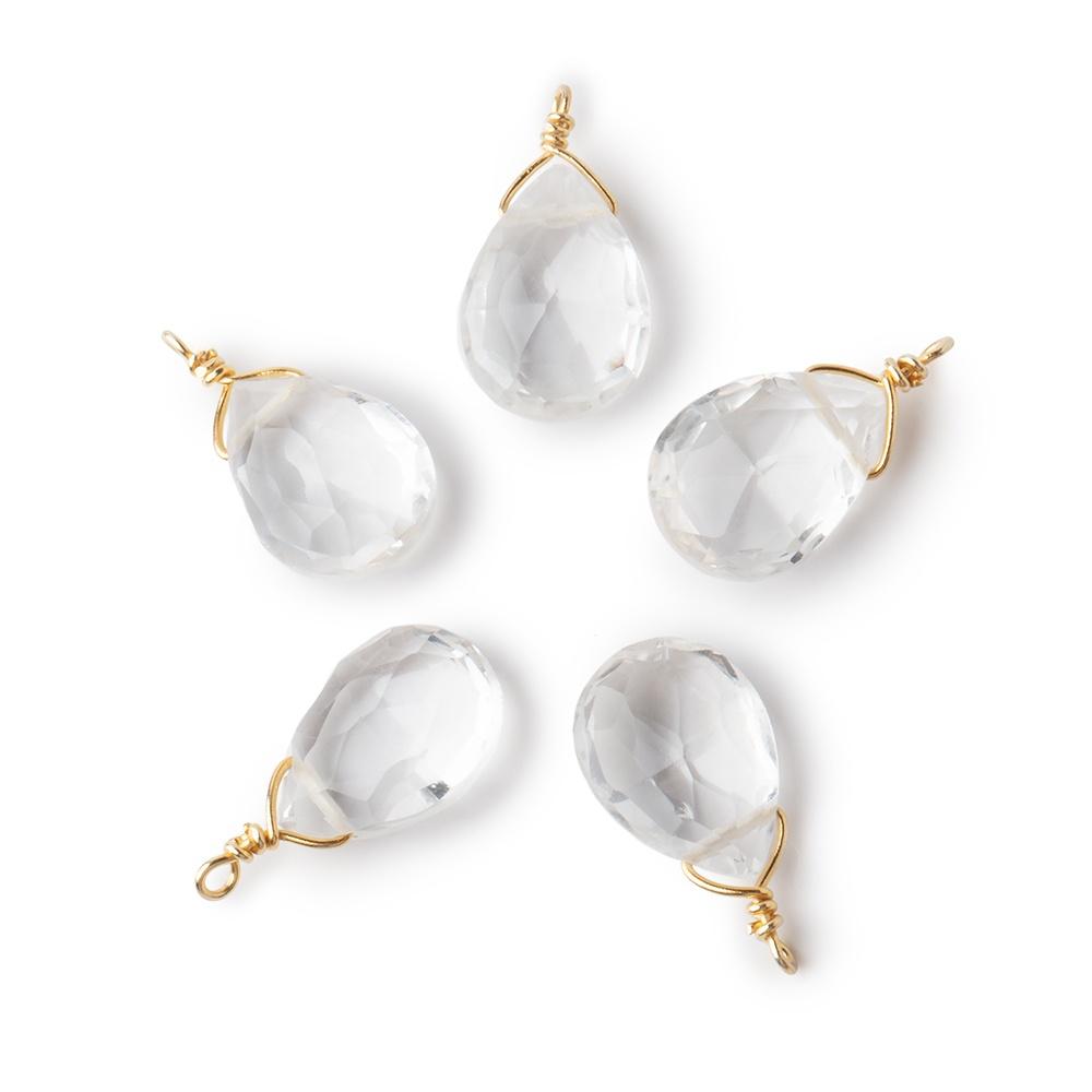 12x9mm Vermeil Wire Wrapped Crystal Quartz Faceted Pear 1 Focal Pendant