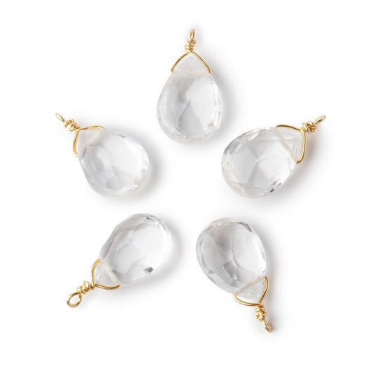 12x9mm Vermeil Wire Wrapped Crystal Quartz Faceted Pear 1 Focal Pendant