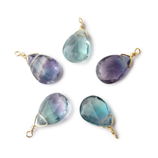 12x9mm Vermeil Wire Wrapped Fluorite Faceted Pear 1 Focal Pendant