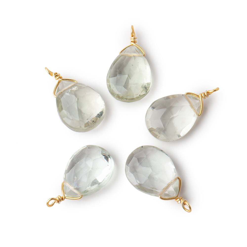 12x9mm Vermeil Wire Wrapped Green Amethyst Faceted Pear 1 Focal Pendant
