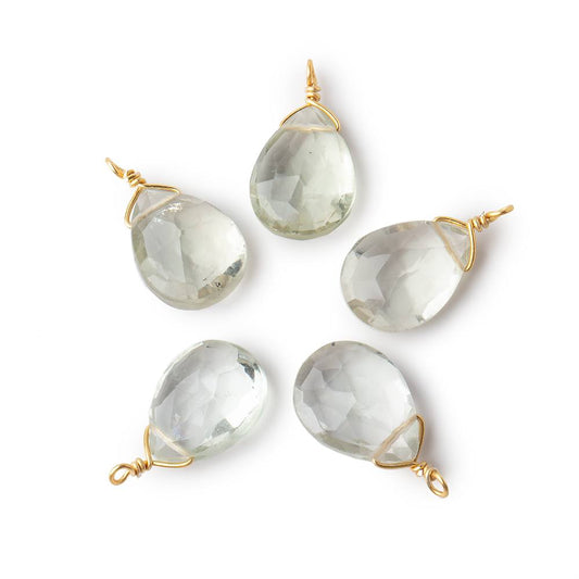 12x9mm Vermeil Wire Wrapped Green Amethyst Faceted Pear 1 Focal Pendant