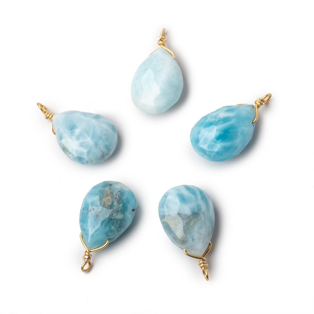 12x9mm Vermeil Wire Wrapped Larimar Faceted Pear 1 Focal Pendant