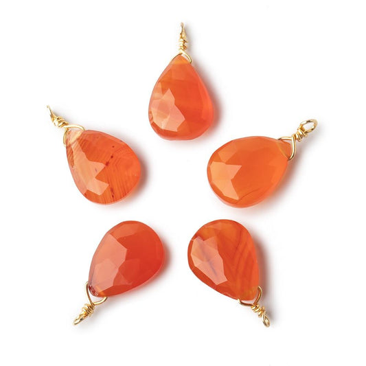 12x9mm Vermeil Wire Wrapped Orange Chalcedony Faceted Pear 1 Focal Pendant
