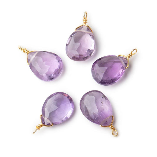 12x9mm Vermeil Wire Wrapped Pink Amethyst Faceted Pear 1 Focal Pendant