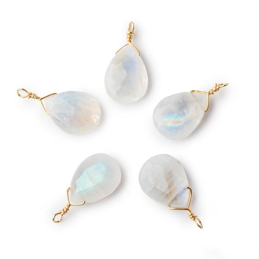 12x9mm Vermeil Wire Wrapped Rainbow Moonstone Faceted Pear 1 Focal Pendant