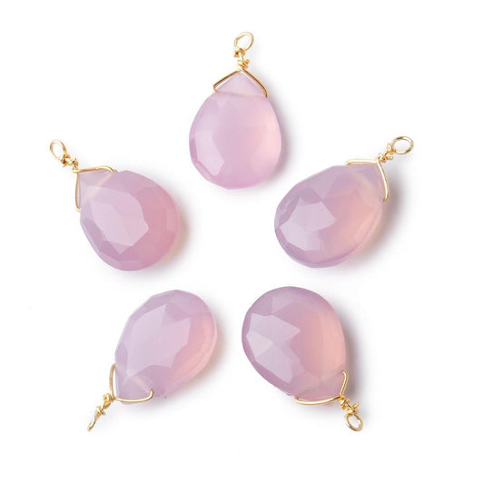 12x9mm Vermeil Wire Wrapped Rose Pink Chalcedony Faceted Pear 1 Focal Pendant