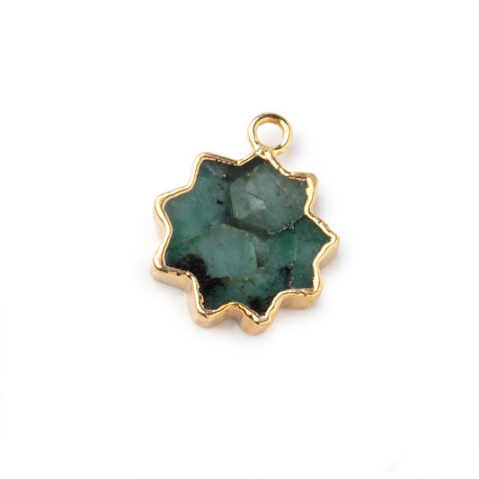 13-14mm Gold Leafed Emerald Star Burst Focal Pendant 1 piece
