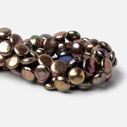 13-14mm Peacock Brown Coin Freshwater Pearls 27 beads 16 inch