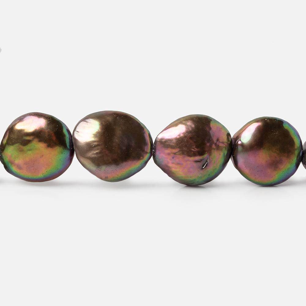 13-14mm Peacock Brown Coin Freshwater Pearls 27 beads 16 inch