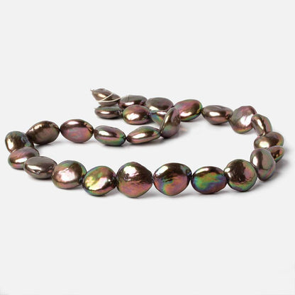 13-14mm Peacock Brown Coin Freshwater Pearls 27 beads 16 inch