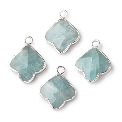 13-14mm Silver Leafed Aquamarine Faceted Trillium Flower Focal Pendant 1 piece